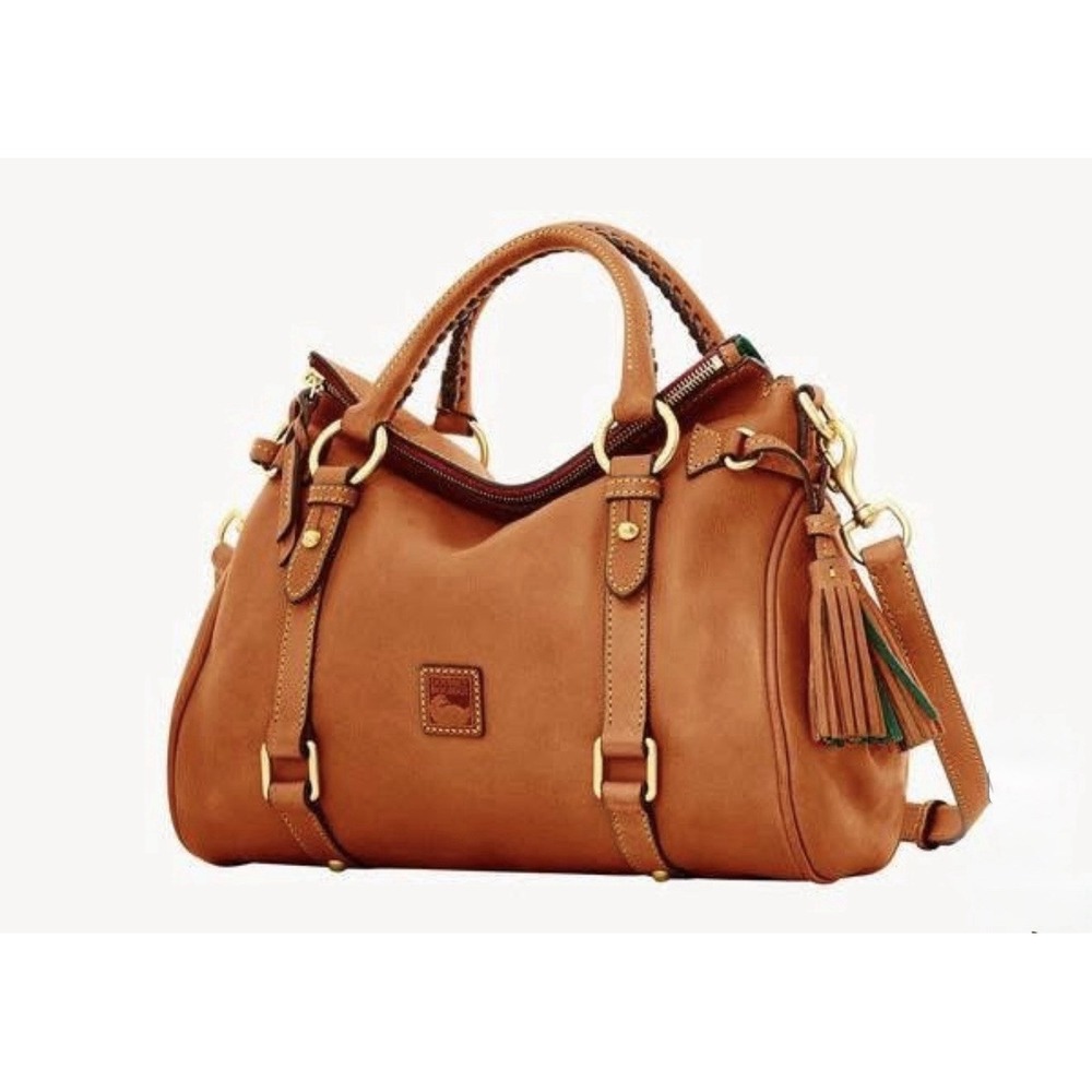 Dooney & Bourke Florentine Natural Satchel, Zip Tassel, Strap, Gold, Pockets
